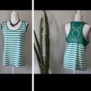Cato kelly green and white striped tank with knit back accent